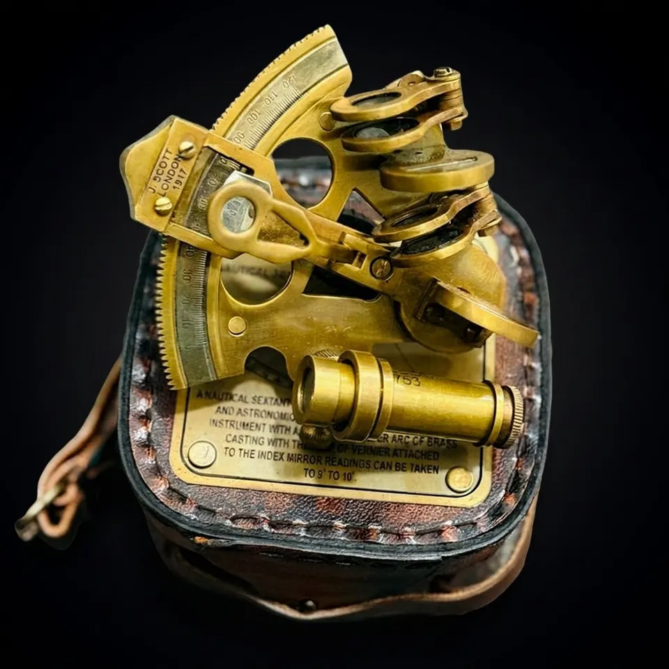 Antique Brass Sextant with Leather Belt Case