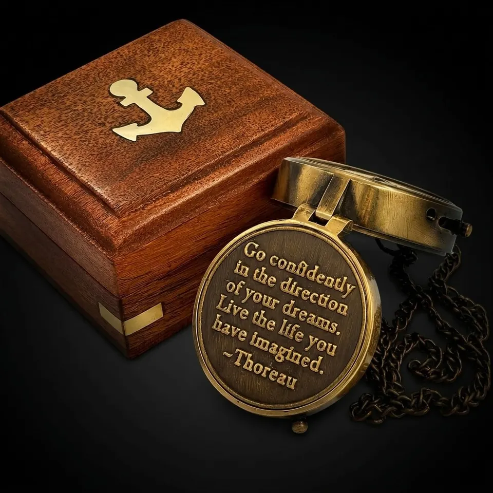 Thoreau Quote Compass, Wooden Box