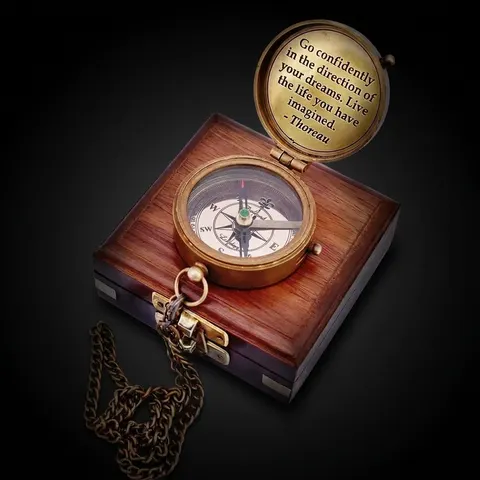 Thoreau Quote Compass, Wooden Box view 1