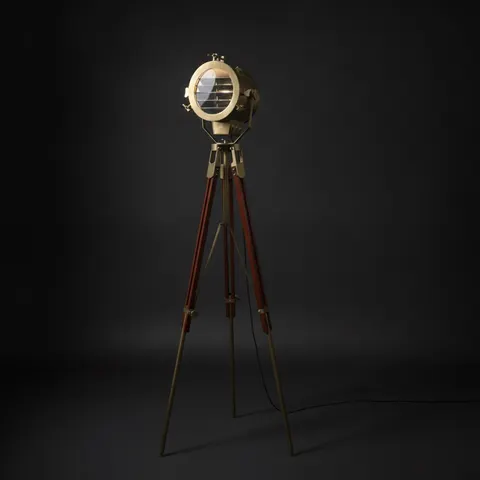 Antique Finish Spotlight on Wooden Tripod view 1