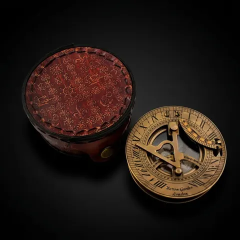 Antique Brass Sundial Compass with Leather Presentation Box view 1