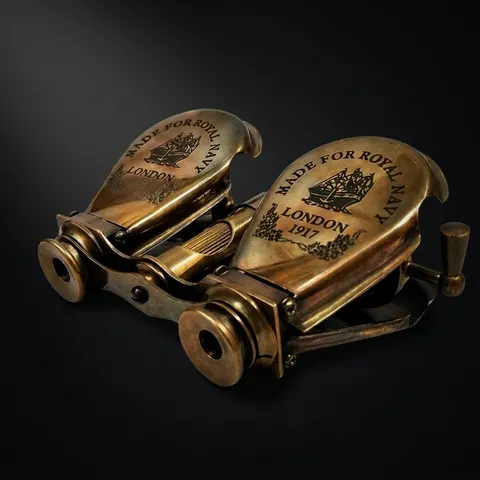 Folding Brass Binocular with Red Leather Case view 1