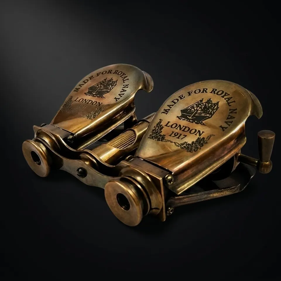 Folding Brass Binocular with Red Leather Case