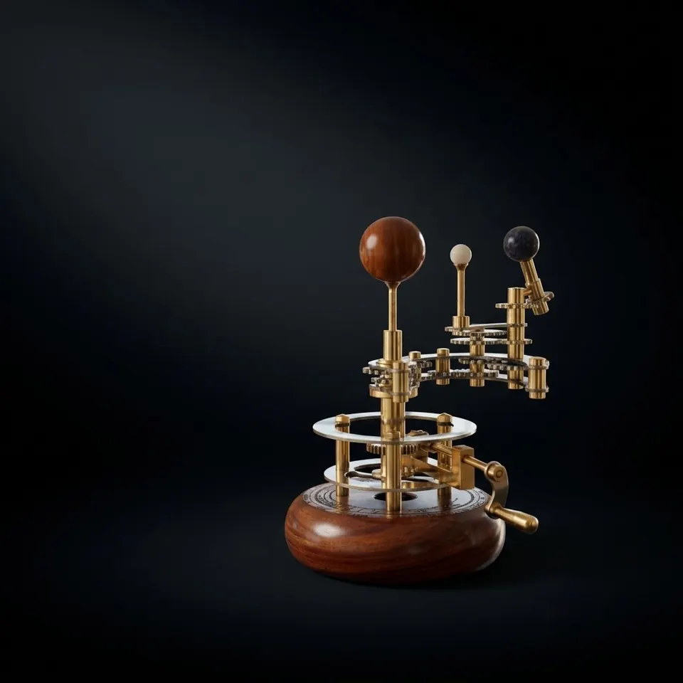 Brass Orrery with Gemstone Planets, Compact