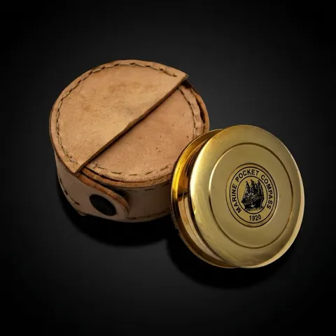 Robert Frost Quote Compass, Round Leather Case view 1