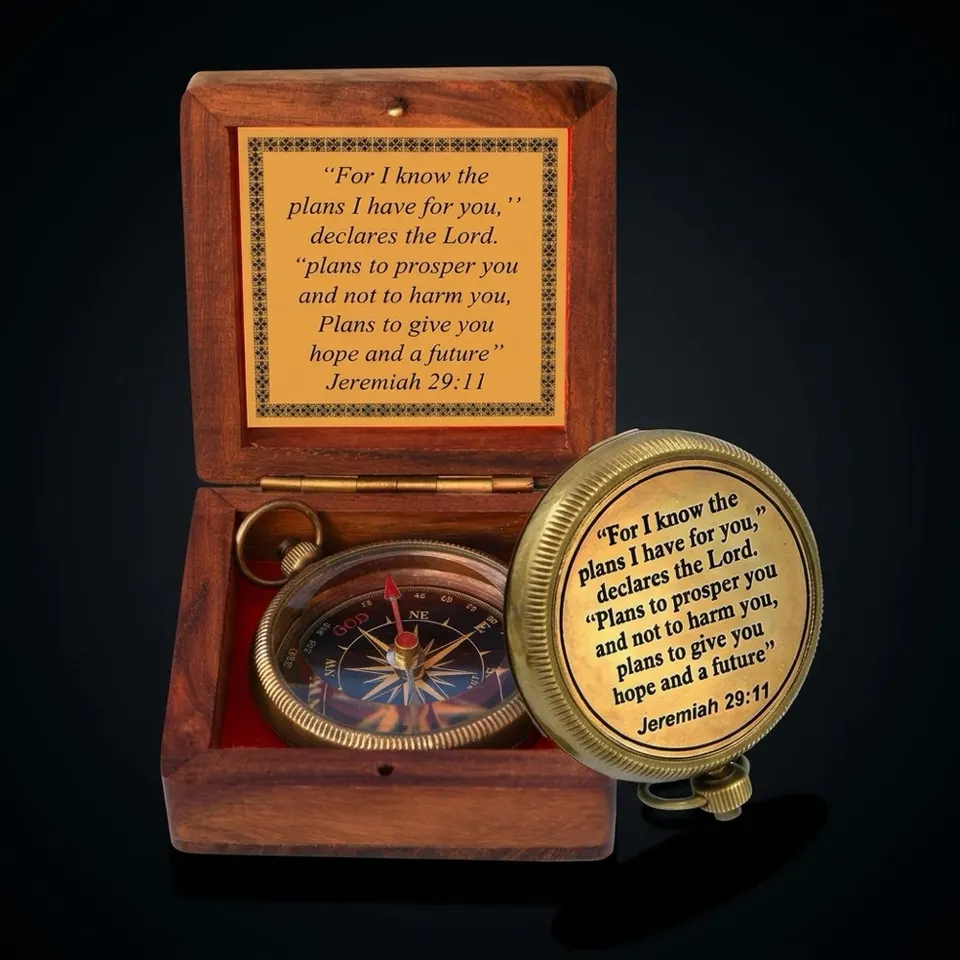 Jeremiah 29:11 Compass, Wooden Box