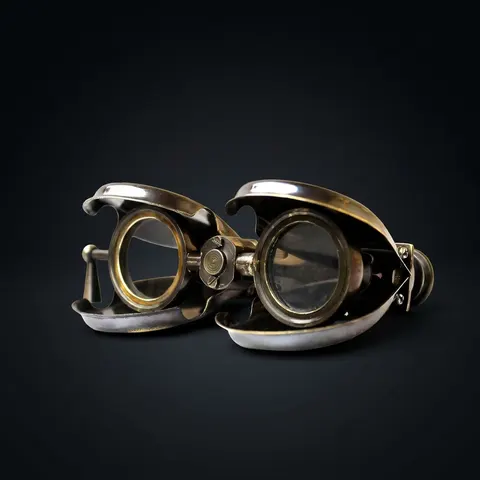 Folding Brass Binocular with Cream Leather Case view 1