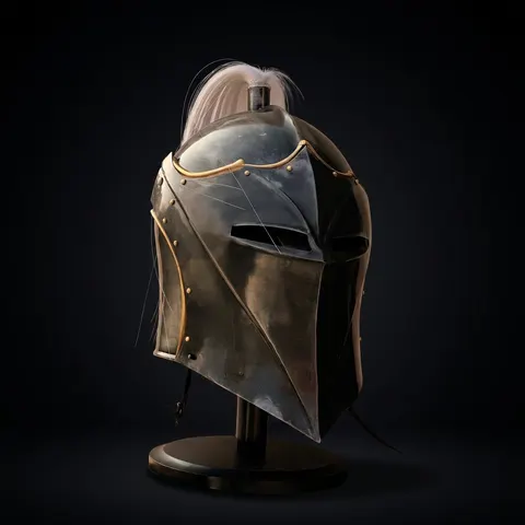 Vanguard Winged Knight Helmet — Brass Finish with Plume view 1