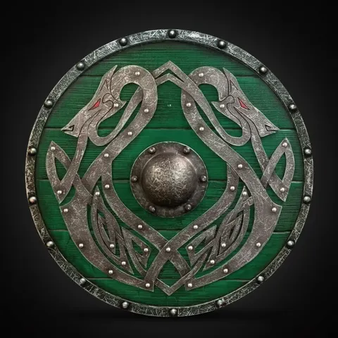 Wooden Round Shield with Intricate Norse Dragon Design view 1
