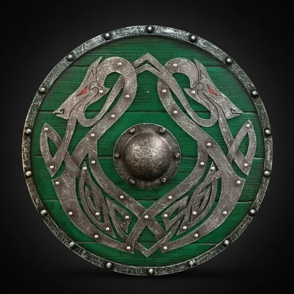 Wooden Round Shield with Intricate Norse Dragon Design
