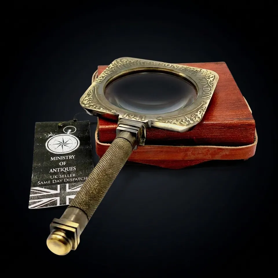 Foldable All-Brass Square Lens Magnifier 2.75" with Red Leather Sling Case