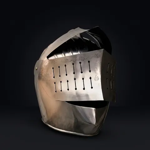 Medieval Close Helmet — Engraved Knight Armor view 1