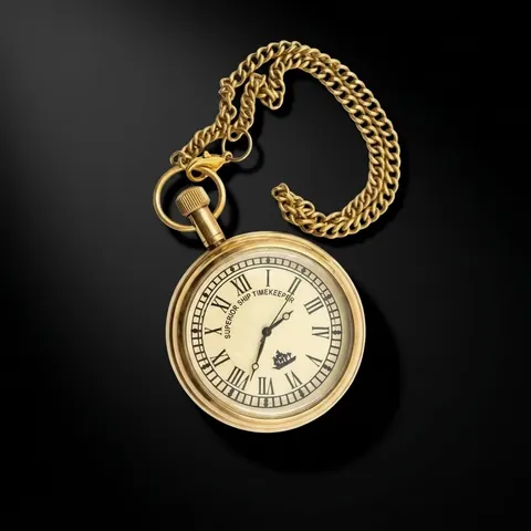 Brass Pocket Watch — Victoria Engraving with Chain view 1