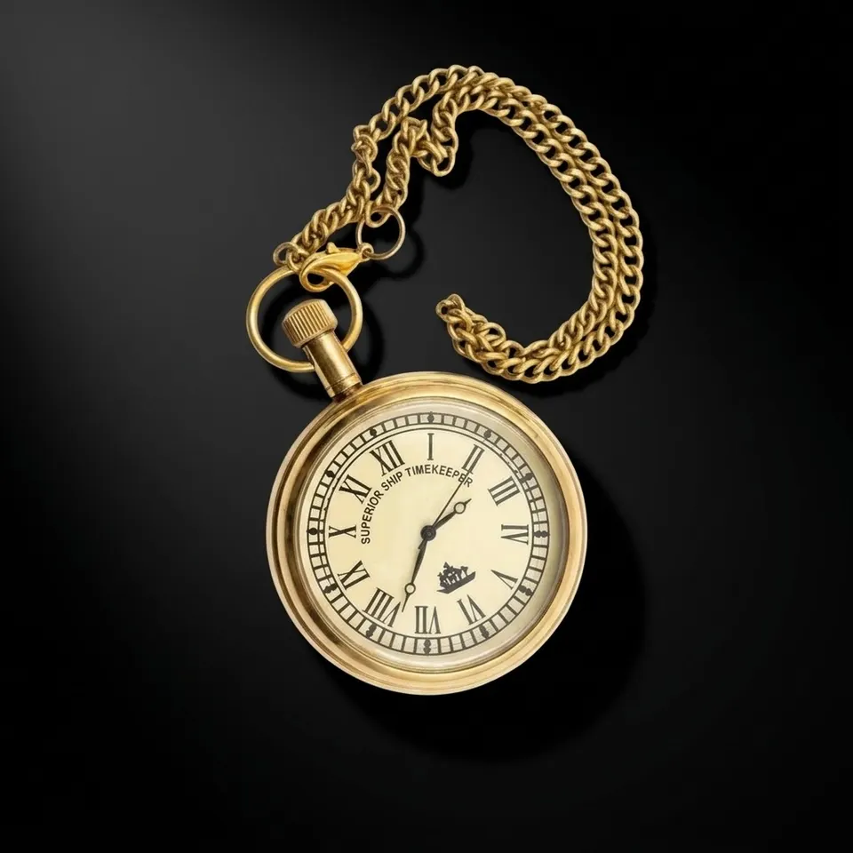 Brass Pocket Watch — Victoria Engraving with Chain