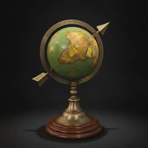 Brass Armillary Globe with Green World Map and Arrow view 1