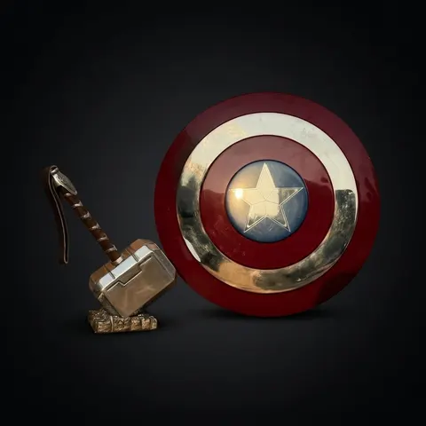 Steel Captain America Shield & Thor Hammer with Avengers Endgame Set view 1