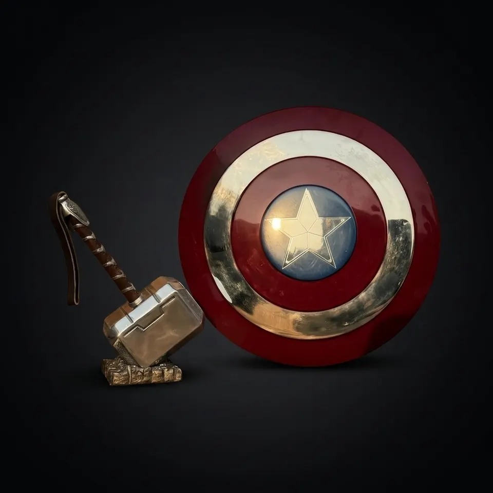 Steel Captain America Shield & Thor Hammer with Avengers Endgame Set