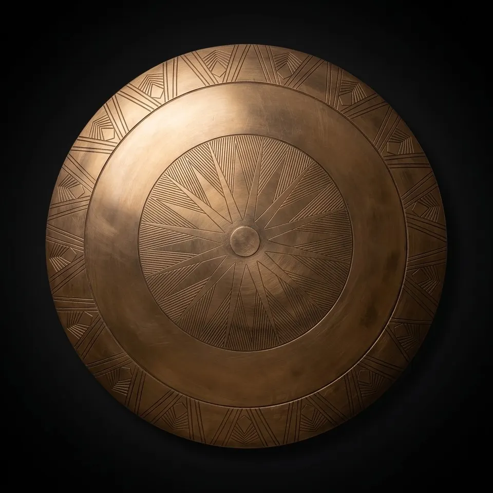 Brass Engraved Aluminium Medieval Round Shield with Warrior Cosplay