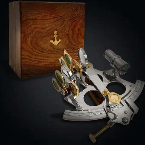 Nickel Plated Brass Sextant with Rosewood Box view 1