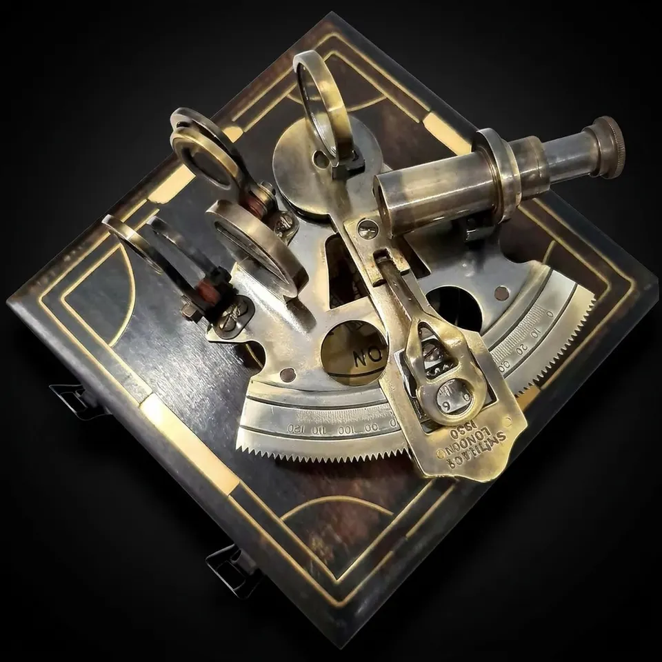 Black Antique Brass Sextant with Black Wooden Box