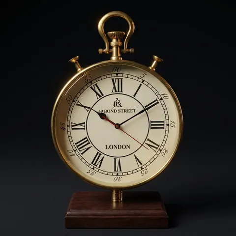 Tall Brass Desk Clock, Bond Street London Dial view 1