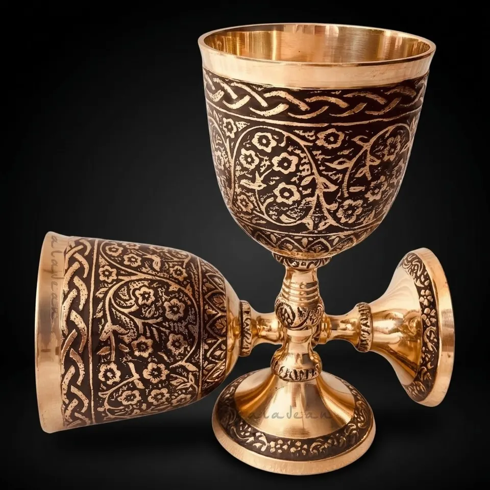 Solid Brass Goblet with Nordic Czar Embossed Design