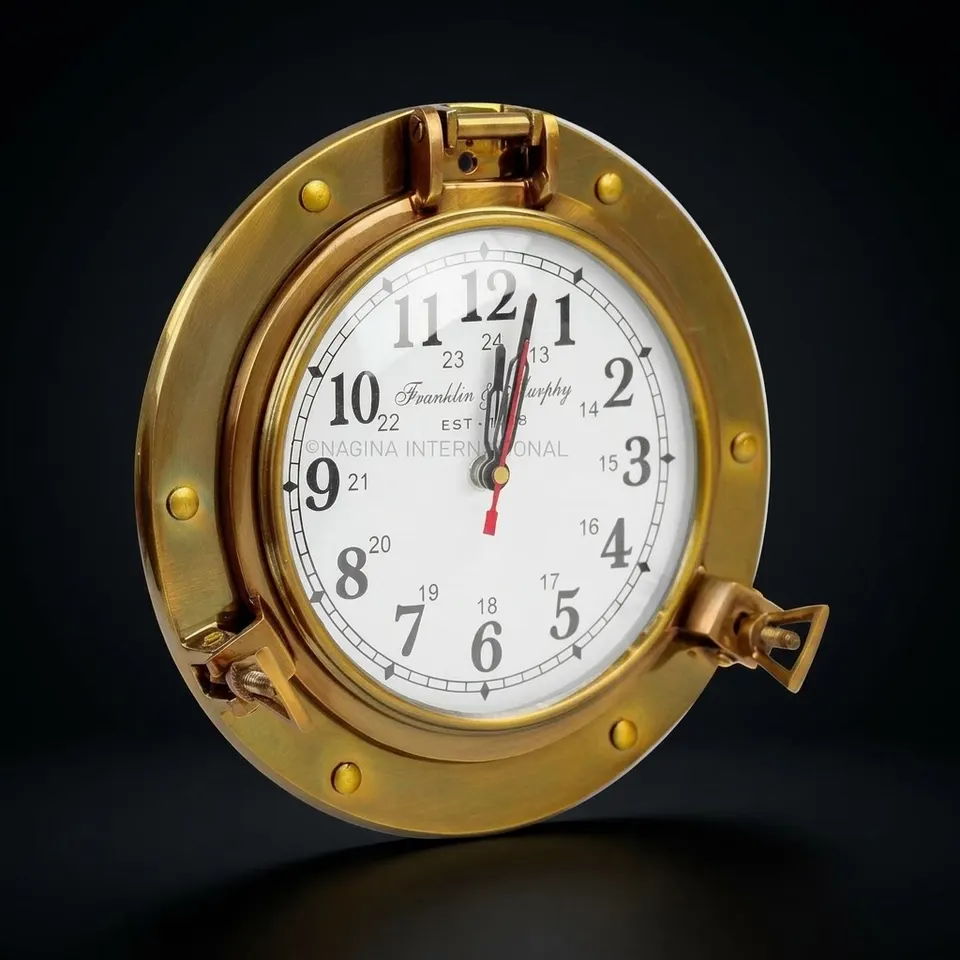 Solid Brass Porthole Wall Clock Franklin Murphy Dial