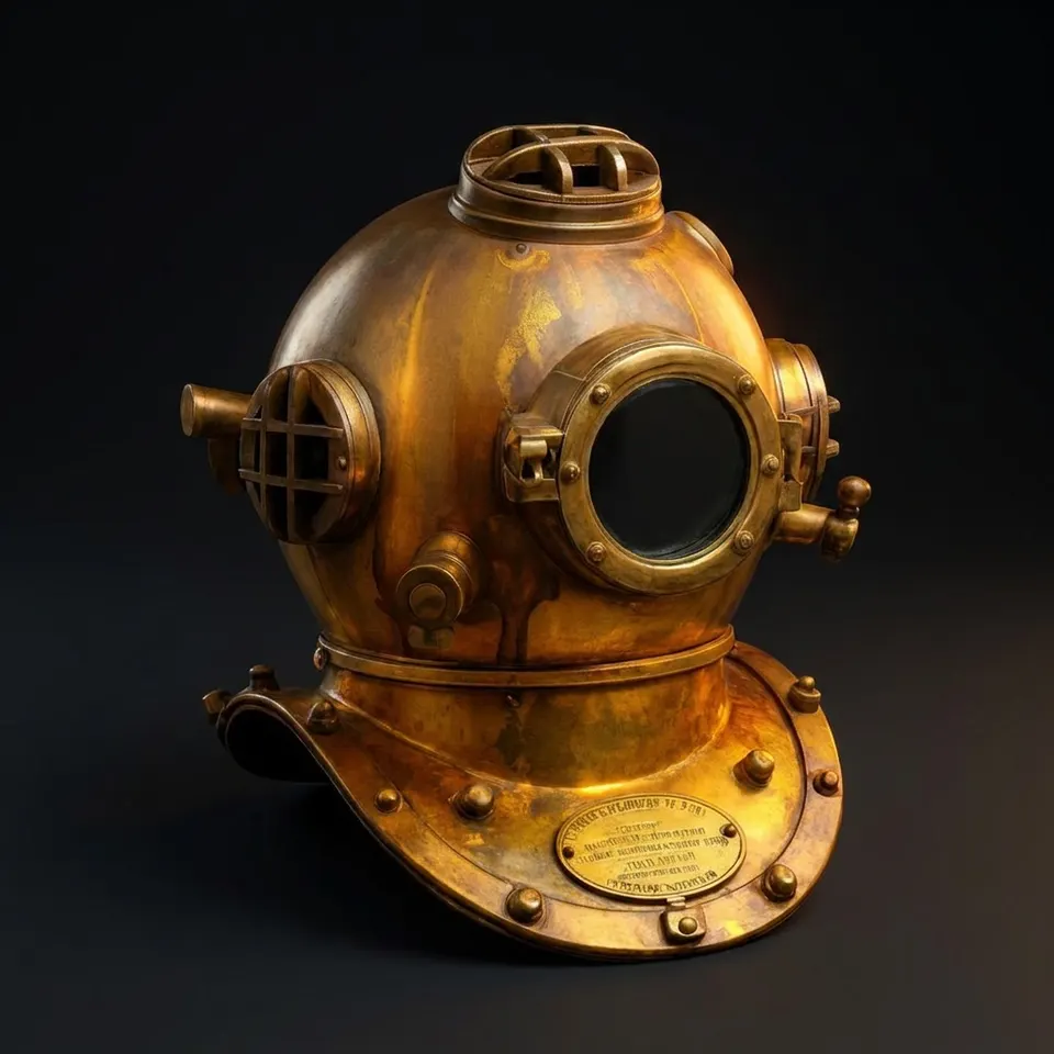 Mark V Diving Helmet with Yellowish Antique Brass Finish